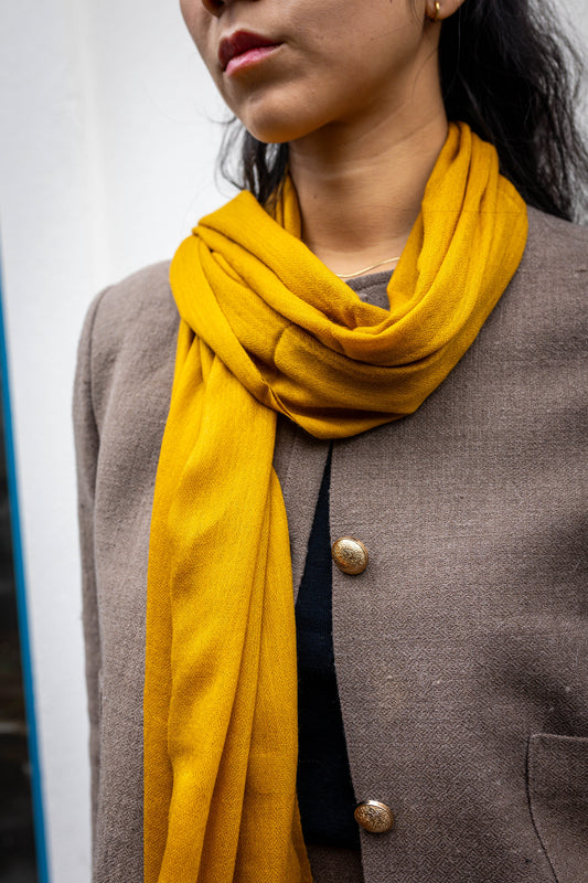 Handwoven 100% Pashmina Yellow Scarf | Lightweight Cashmere Wrap