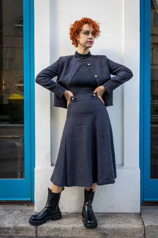 Merino Wool Skirt Suit | Handmade Black Two Piece Set | Winter Dress