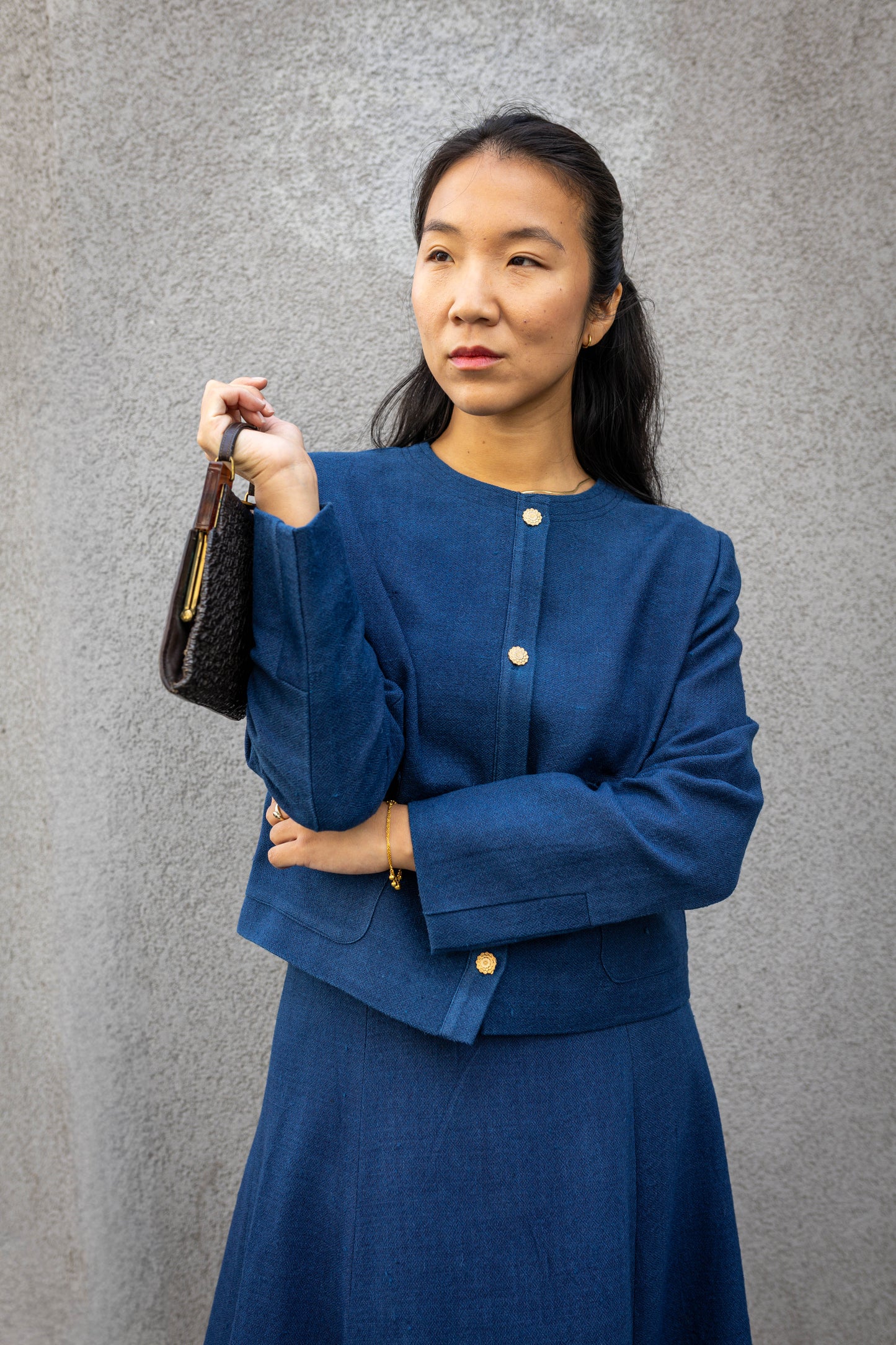 Merino Wool Jacket Skirt Set | Handwoven Indigo Blue Two Piece | Winter Dress