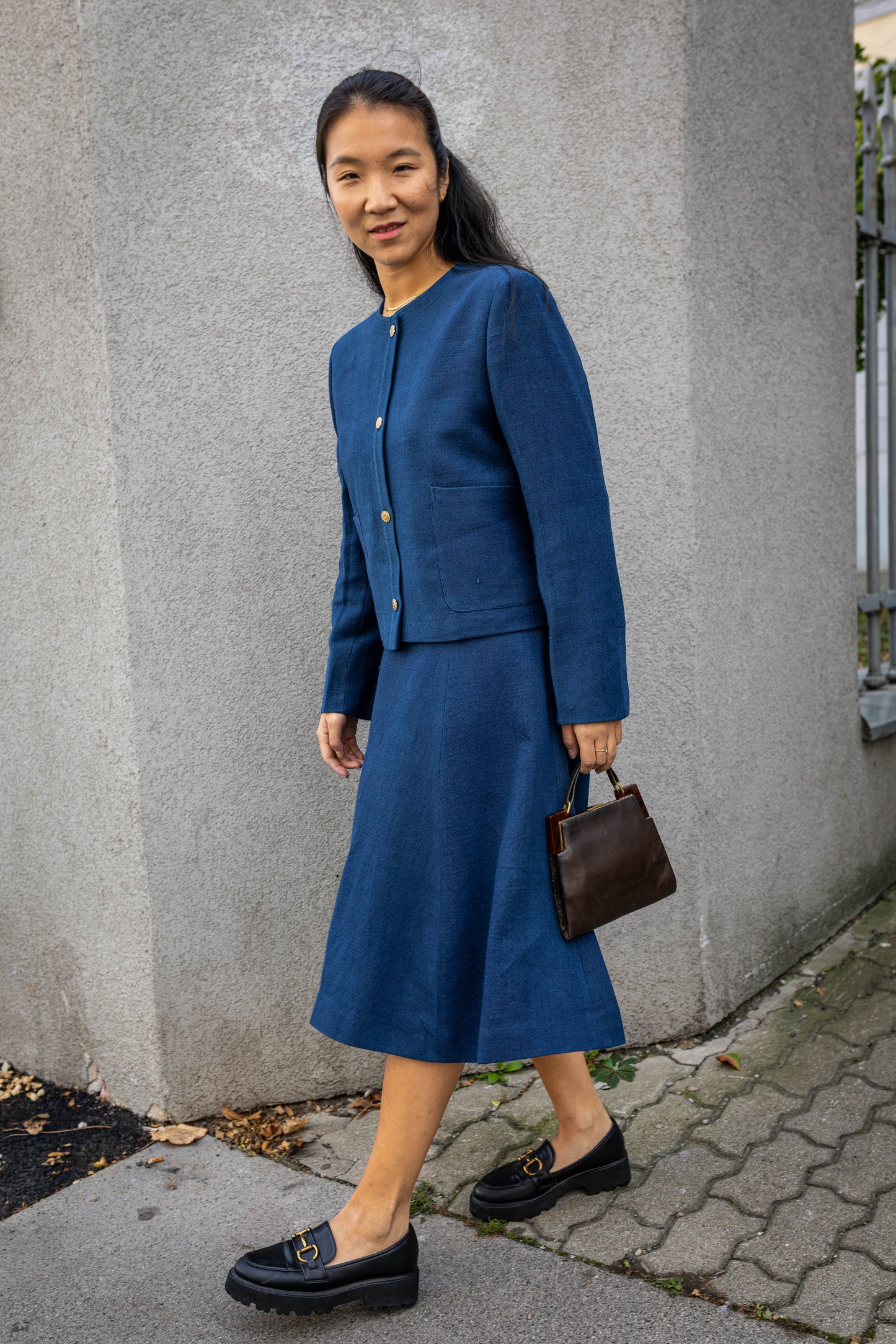 Merino Wool Jacket Skirt Set | Handwoven Indigo Blue Two Piece | Winter Dress