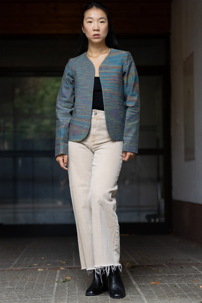 Peacock Multicolor Cotton Denim Statement Jacket