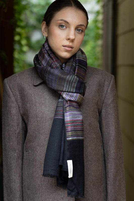 Midnight Mosaic Pashmina Silk Handwoven Scarf