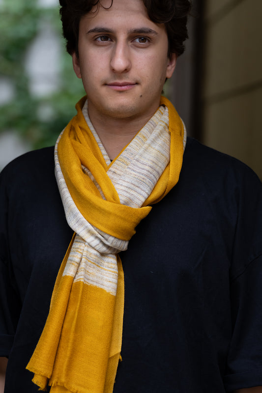 Golden Ochre Hand Brush-Stroke Pashmina Scarf