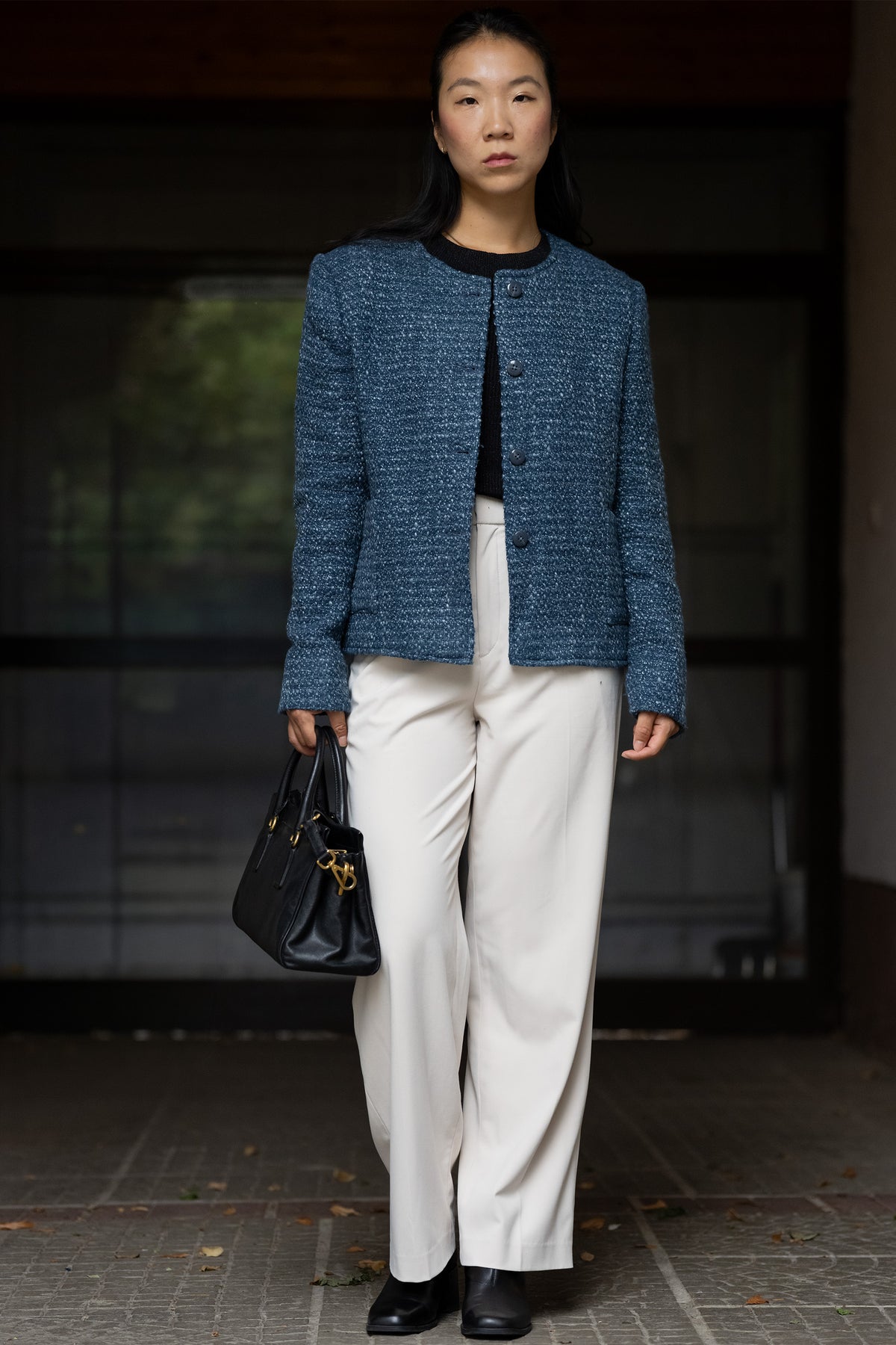 Handwoven Textured Wool Winter Jacket in Blue