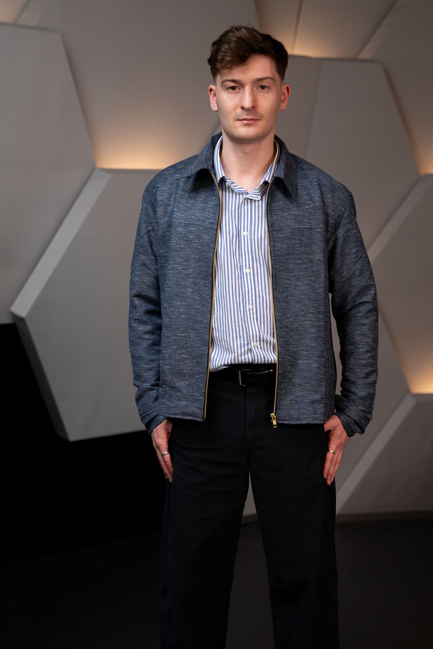 Linen Cotton Blend Blue Jacket