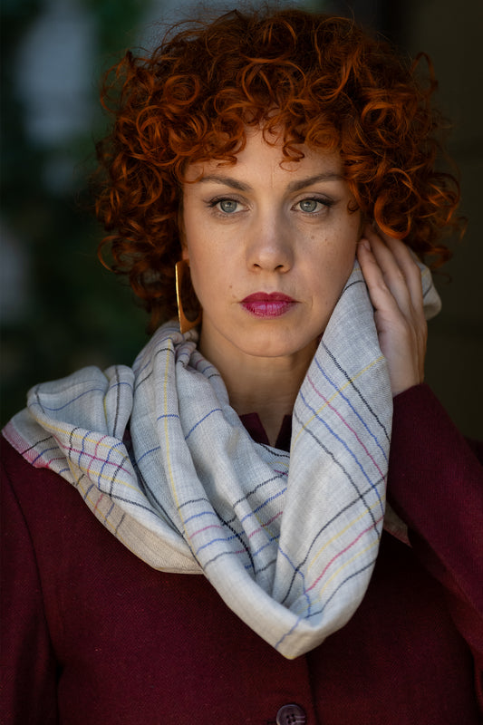 Ivory Check Pashmina Scarf
