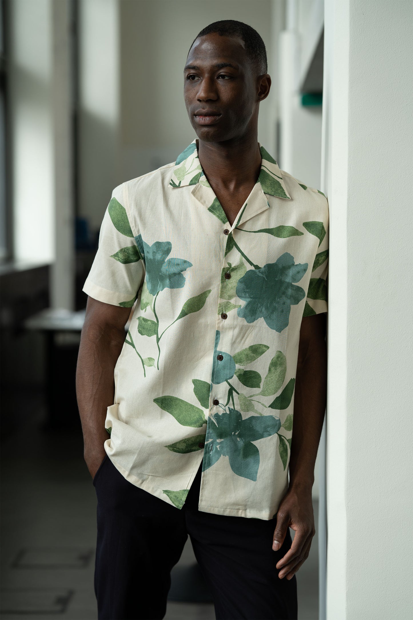 Camp Collar Half Sleeve Pure Cotton Shirt with Multicolor Abstract Print