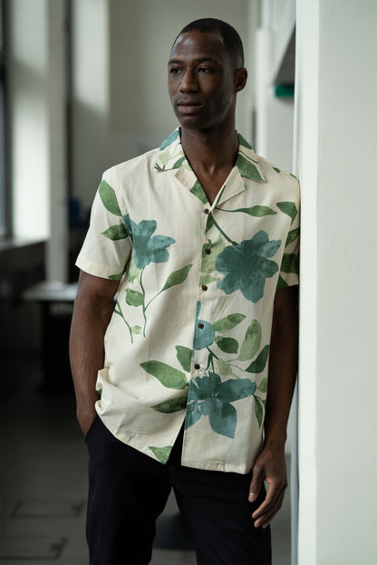 Camp Collar Half Sleeve Pure Cotton Shirt with Multicolor Abstract Print