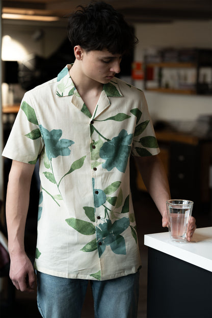 Camp Collar Half Sleeve Pure Cotton Shirt with Multicolor Abstract Print