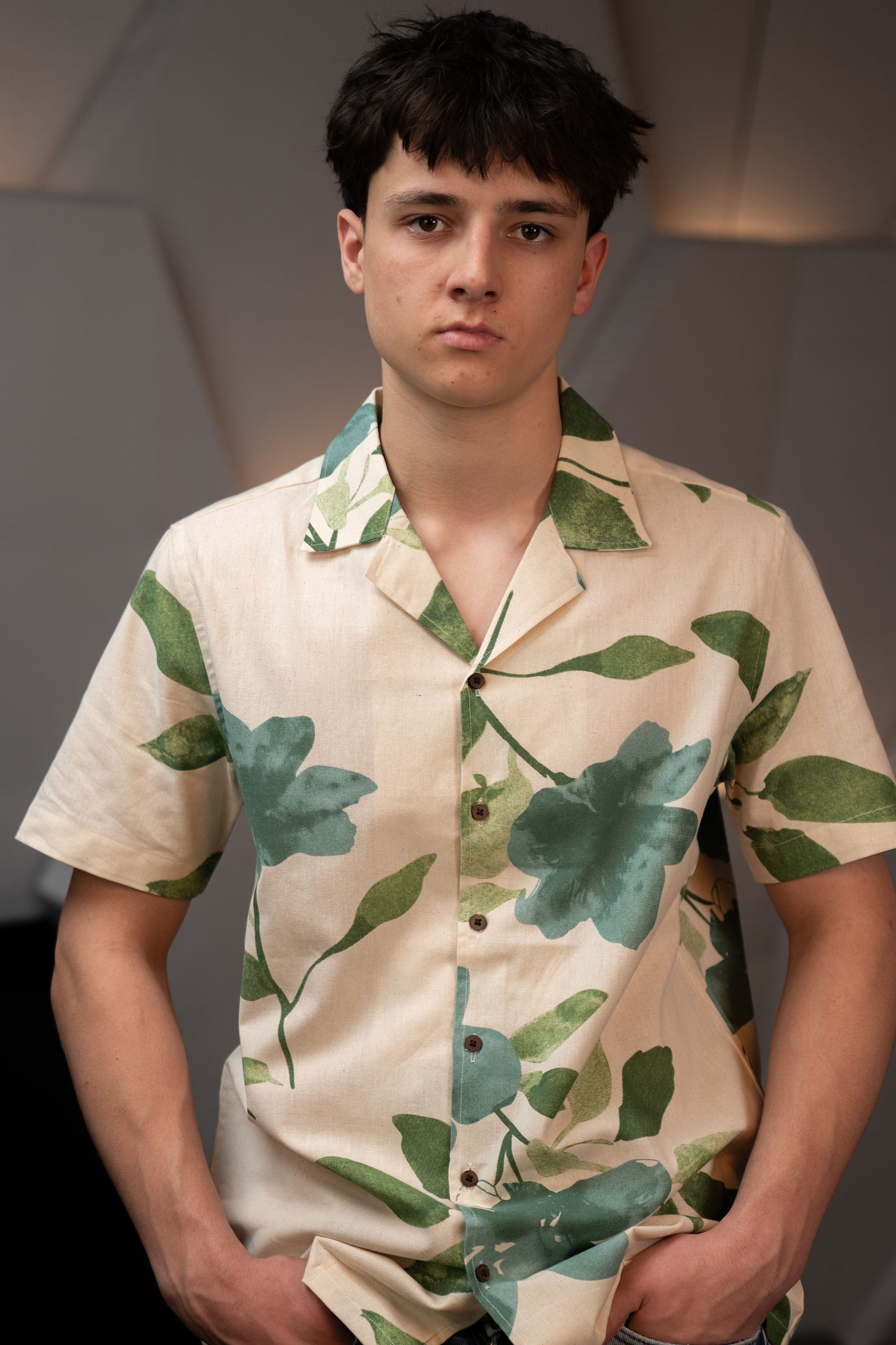 Camp Collar Half Sleeve Pure Cotton Shirt with Multicolor Abstract Print
