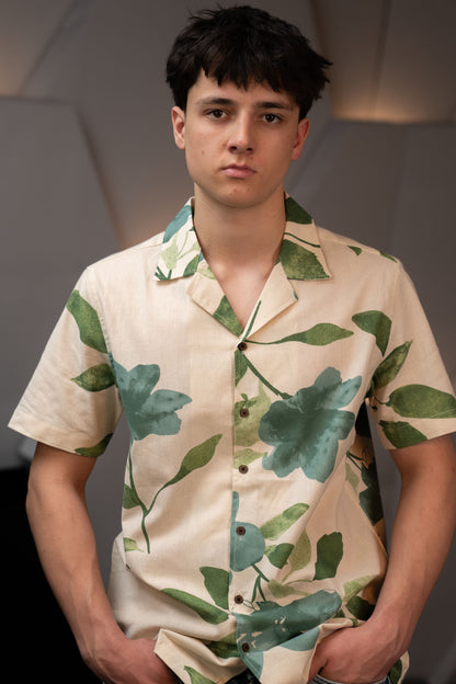 Camp Collar Half Sleeve Pure Cotton Shirt with Multicolor Abstract Print
