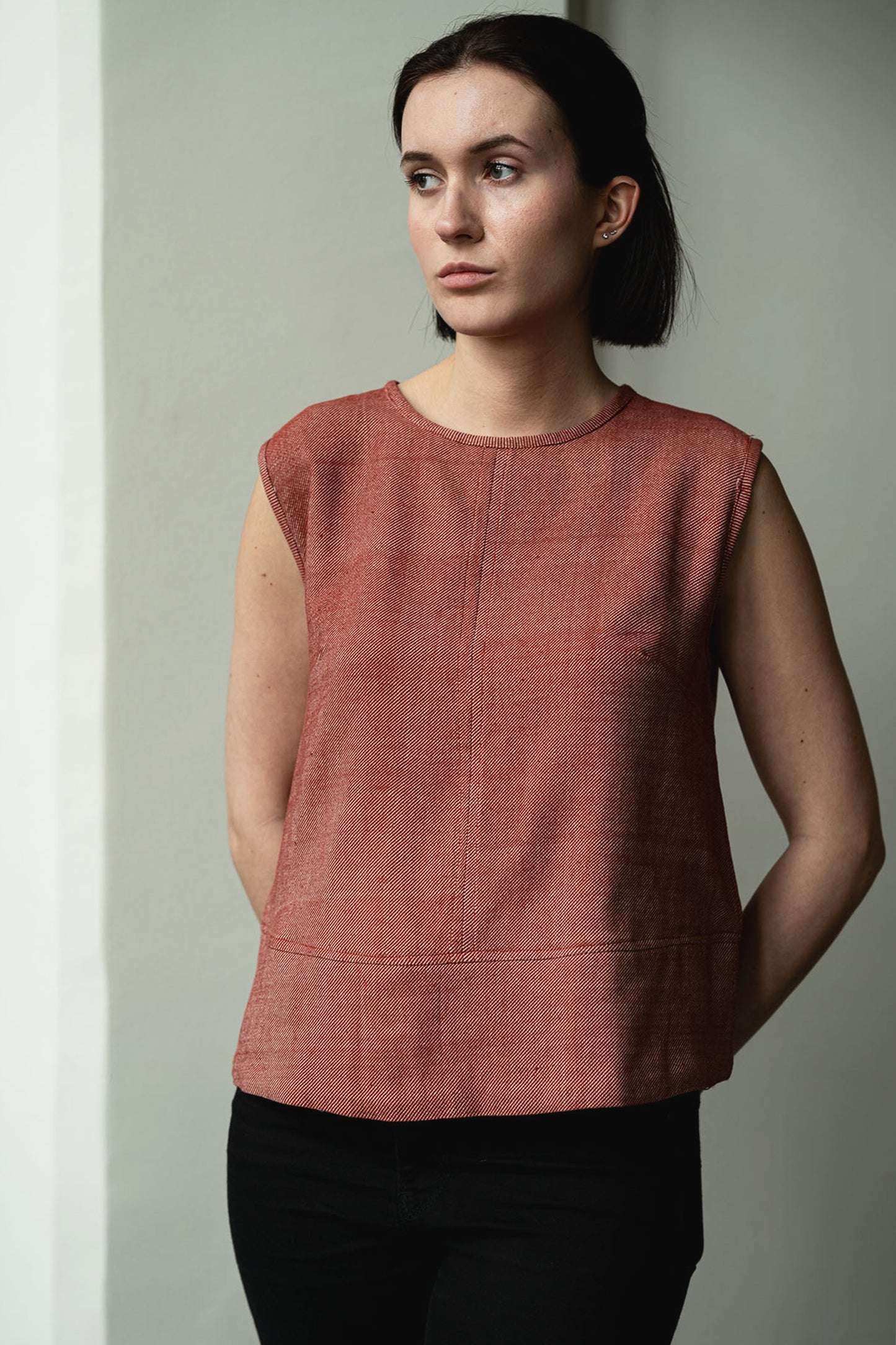 Handwoven Terracotta Denim Structured Sleeveless Top