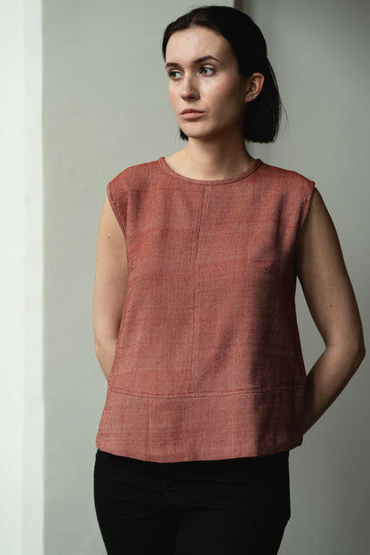 Handwoven Terracotta Denim Structured Sleeveless Top