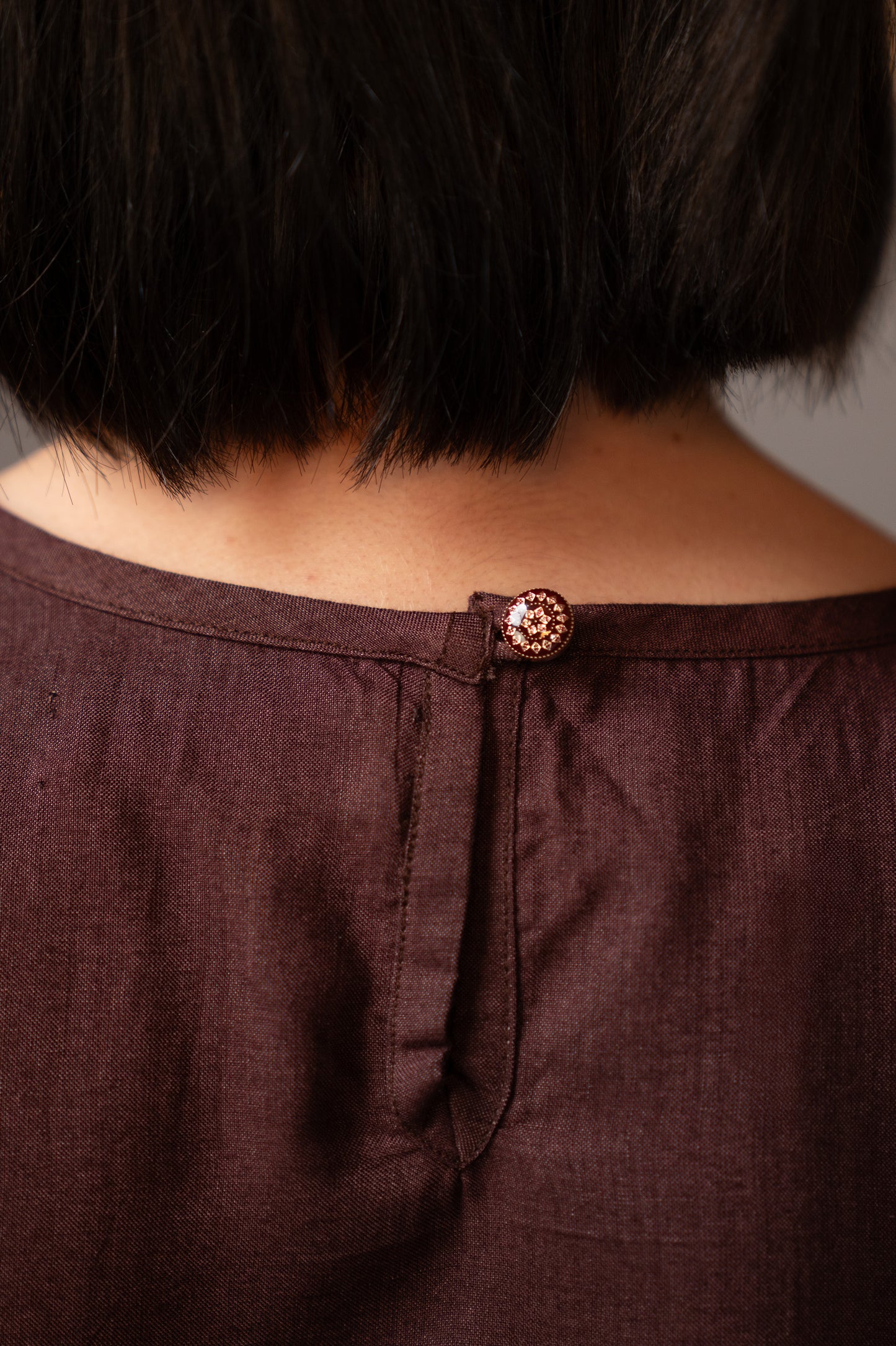 Silk Cotton Blend Elegant Relaxed Fit Blouse in Chocolate Brown
