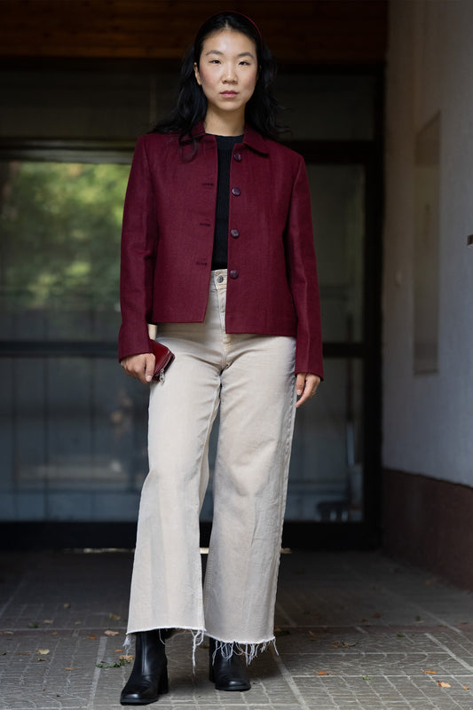 Smoked Burgundy Himalayan Yak Wool Cropped Jacket