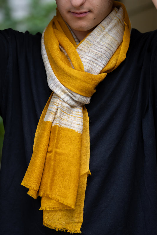 Golden Ochre Hand Brush-Stroke Pashmina Scarf