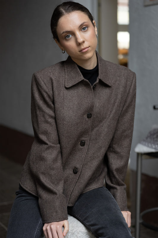 Light Brown Himalayan Yak Wool Handwoven Cropped Jacket