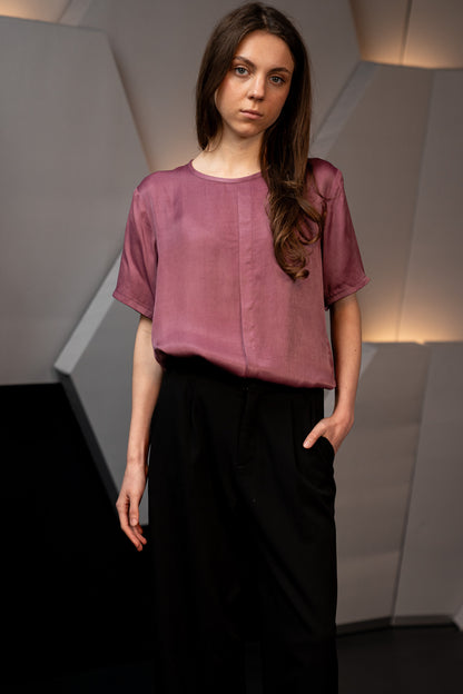 Pure Banana Silk Flowing Blouse In Mauve