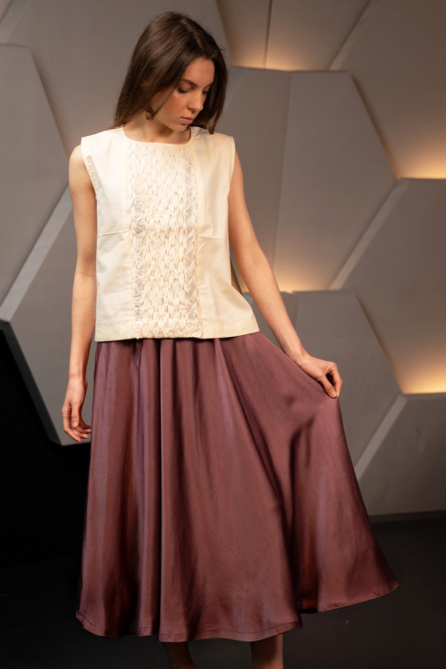Vegan Bamboo Silk A Line Midi  Skirt in Mauve