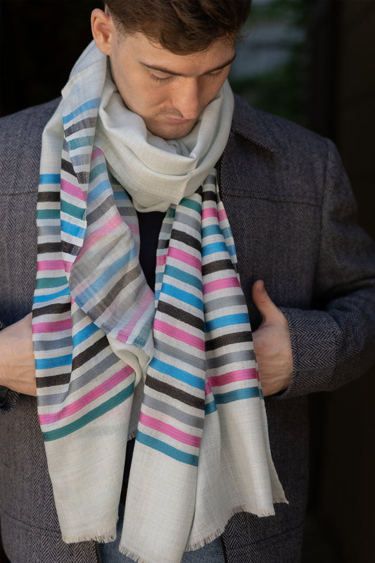 Ivory Rainbow Stripe Pashmina Scarf