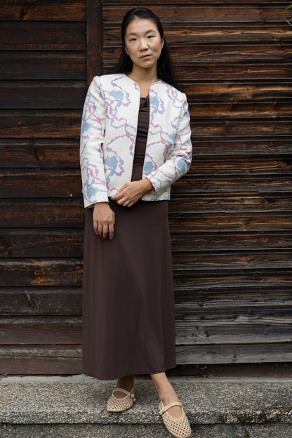 Pastel Embroidered Pure Linen Statement Jacket