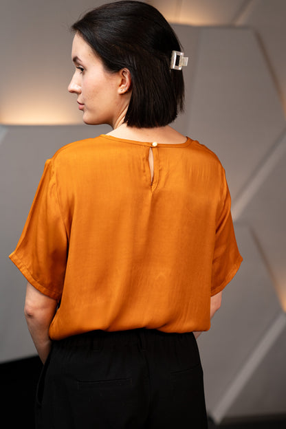 Pure Banana Silk Flowy Blouse In Sunset Orange