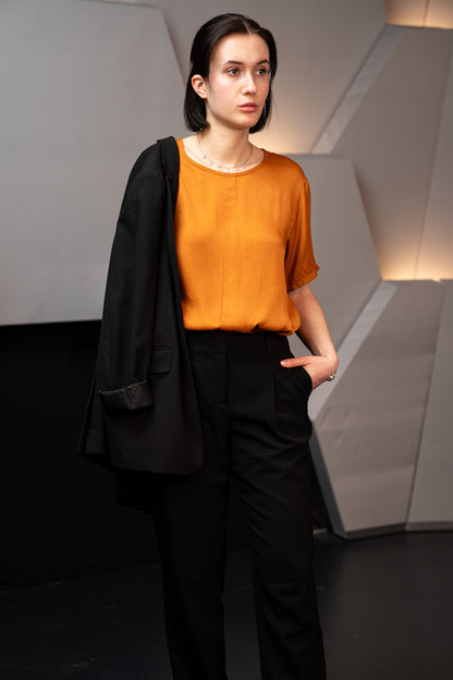 Pure Banana Silk Flowy Blouse In Sunset Orange