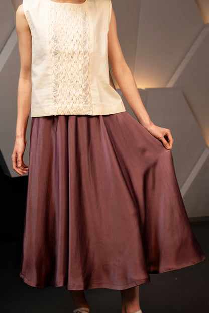 Vegan Bamboo Silk A Line Midi  Skirt in Mauve