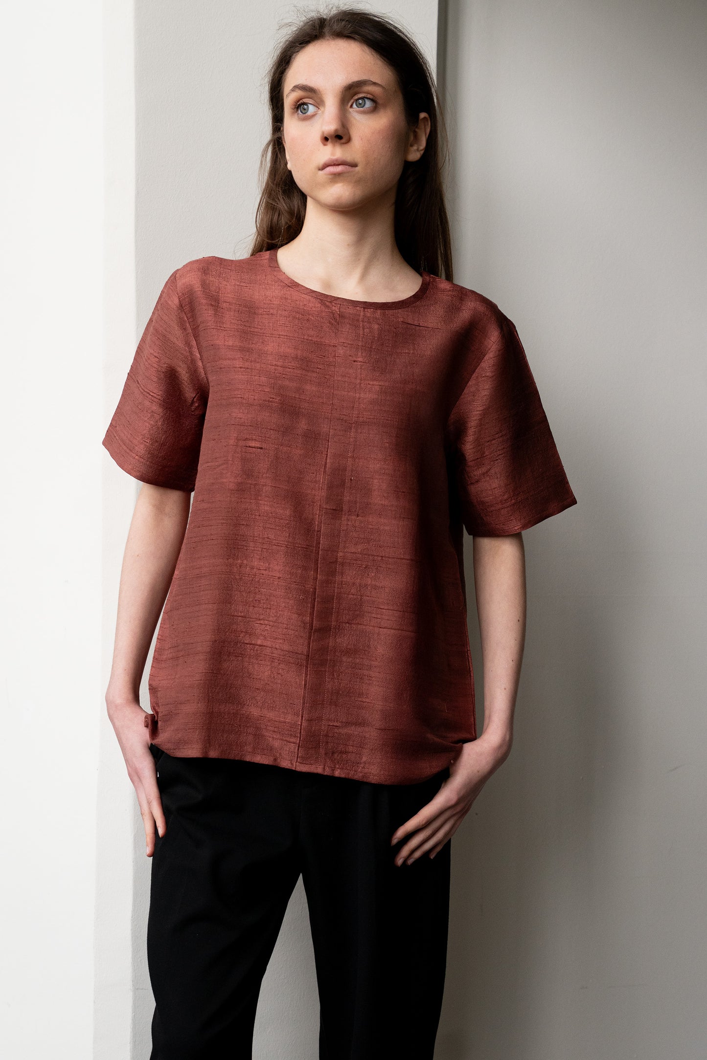 Pure Silk Mocha Brown Half Sleeve Blouse