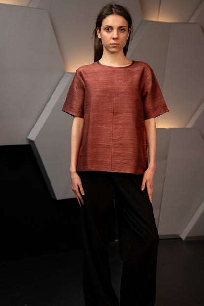 Pure Silk Mocha Brown Half Sleeve Blouse