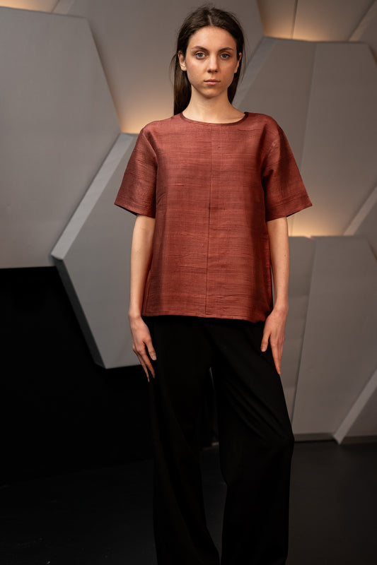 Pure Silk Mocha Brown Half Sleeve Blouse