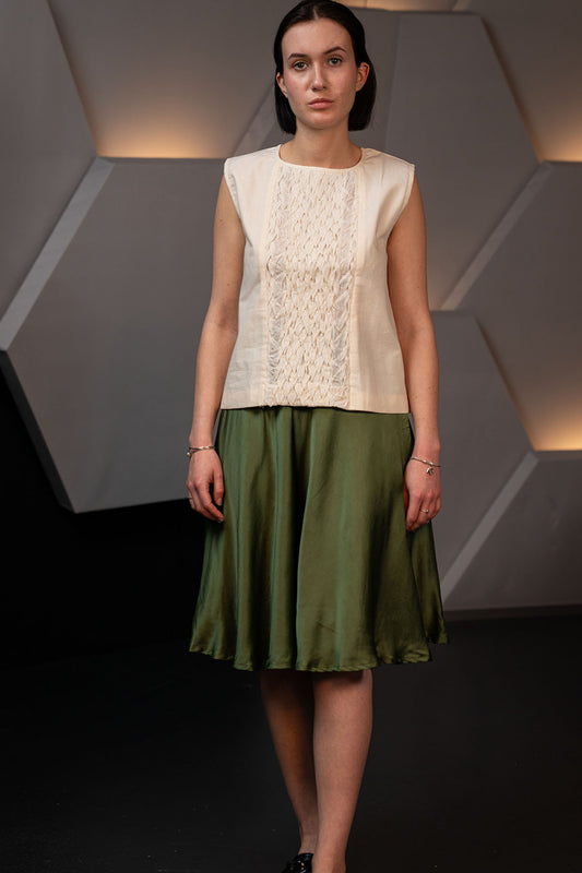 Moss Green Vegan Bamboo Silk Knee Length A Line Skirt