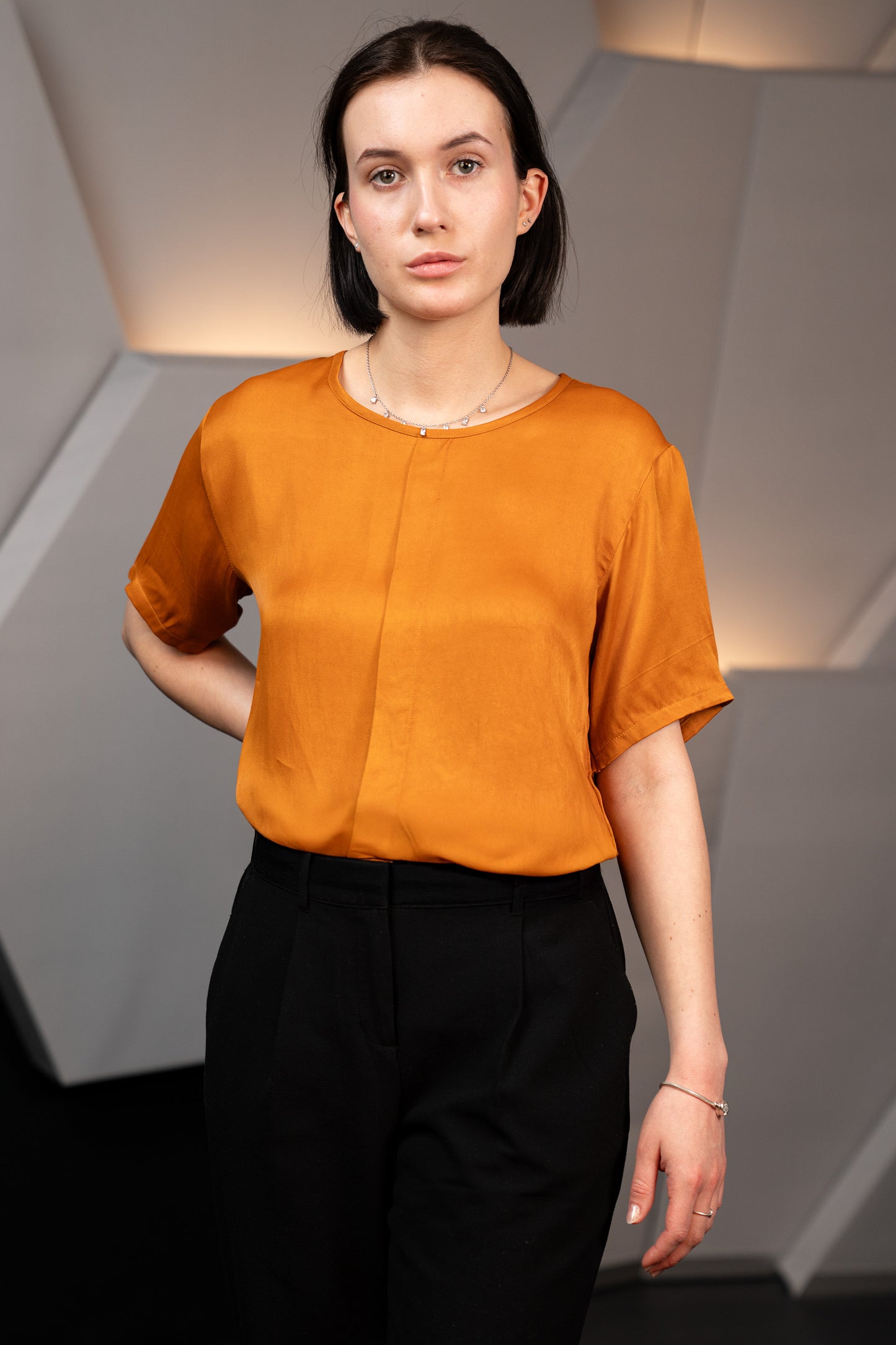 Pure Banana Silk Flowy Blouse In Sunset Orange