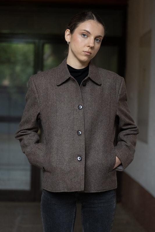 Light Brown Himalayan Yak Wool Handwoven Cropped Jacket