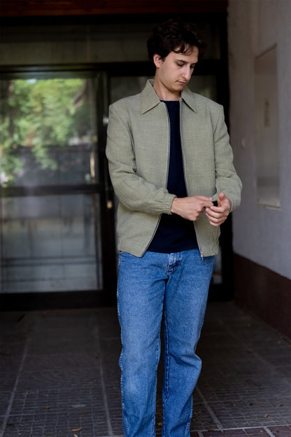 Olive Green  Merino Wool Handwoven Bomber Jacket
