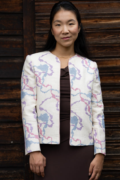 Pastel Embroidered Pure Linen Statement Jacket