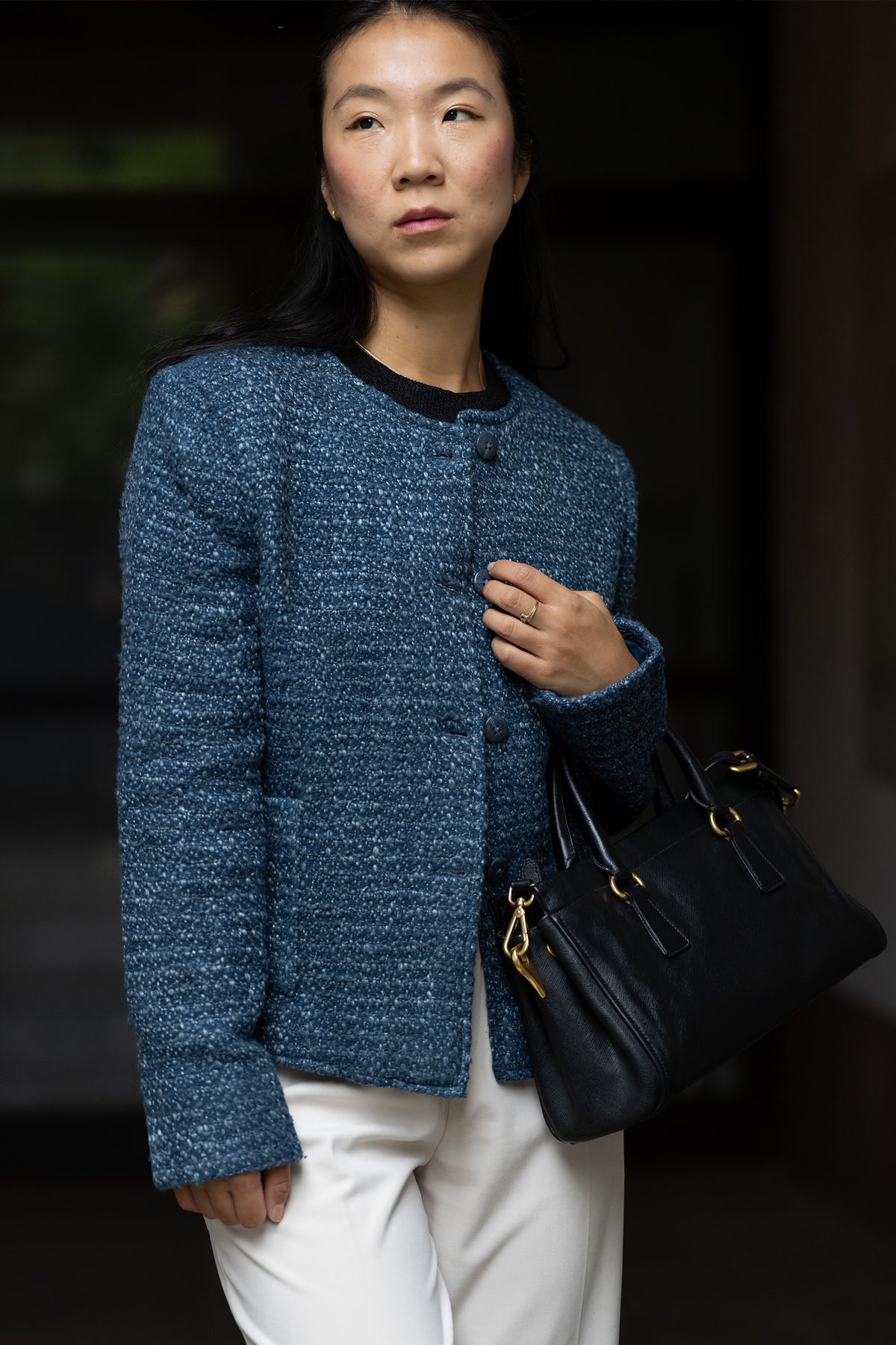 Handwoven Textured Wool Winter Jacket in Blue