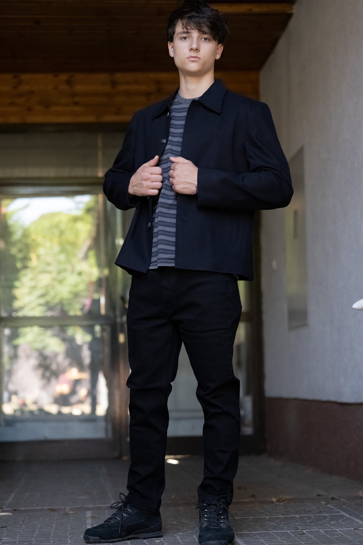 Denim Cropped Statement Jacket in Black