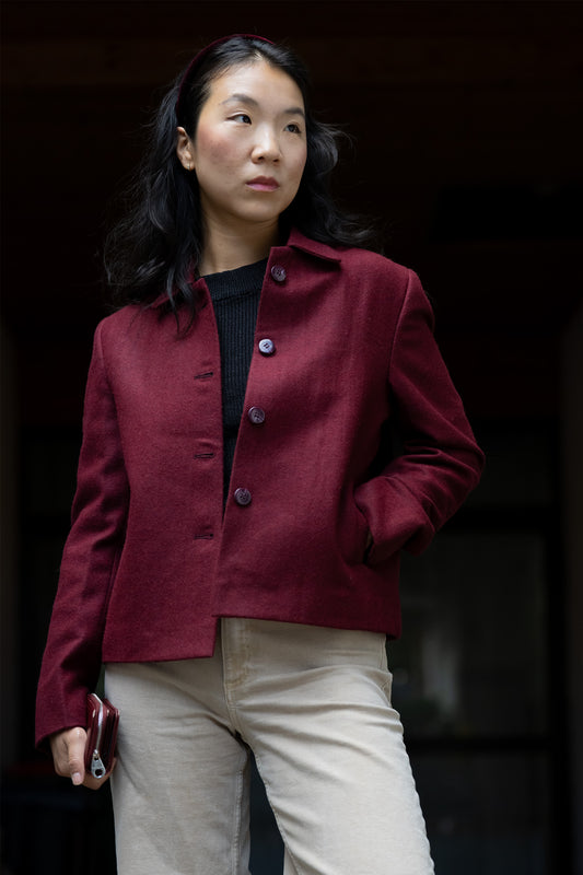 Smoked Burgundy Himalayan Yak Wool Cropped Jacket
