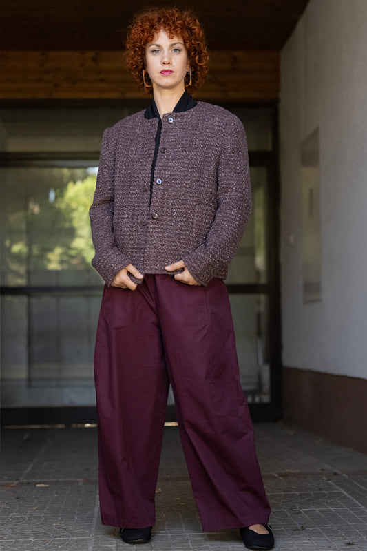 Handwoven Textured Wool Winter Jacket in Muted Burgundy