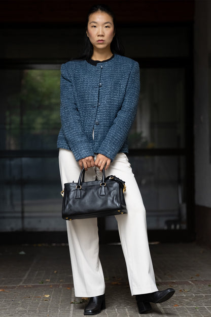 Handwoven Textured Wool Winter Jacket in Blue