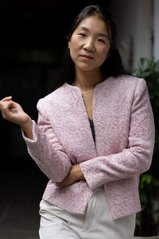 Pastel Pink Handwoven Moss Texture Wool-Linen Jacket