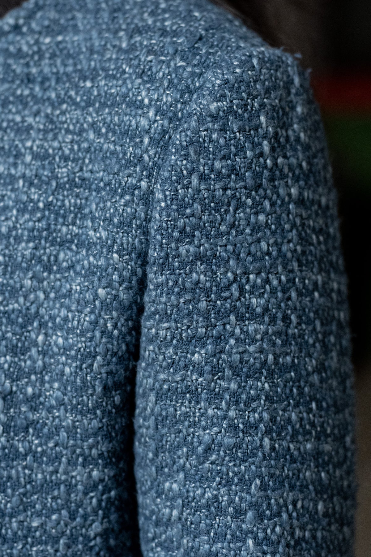 Handwoven Textured Wool Winter Jacket in Blue