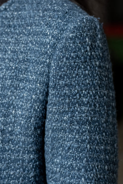 Handwoven Textured Wool Winter Jacket in Blue