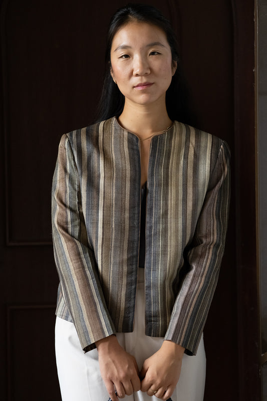 Striped Handwoven Pure Tussar Silk Jacket
