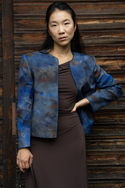 Midnight Blue Pure Silk Statement Jacket
