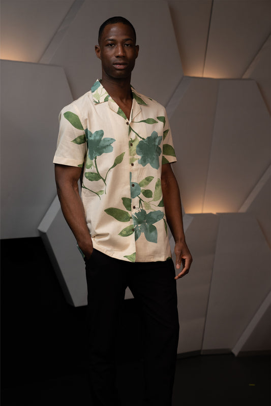 Camp Collar Half Sleeve Pure Cotton Shirt with Multicolor Abstract Print