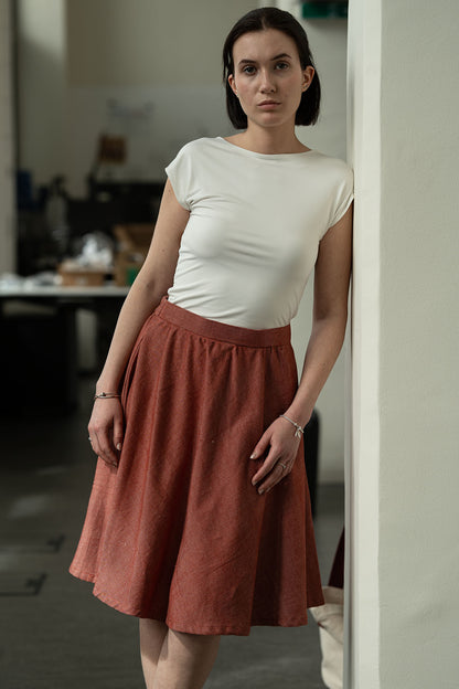 Terracotta Handwoven Denim Cotton Skirt with Natural Dye Finish