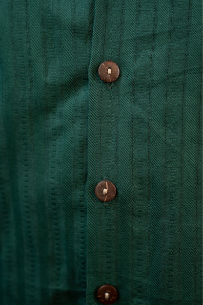 Handwoven Hemp Camp Collar Shirt in Forest Green