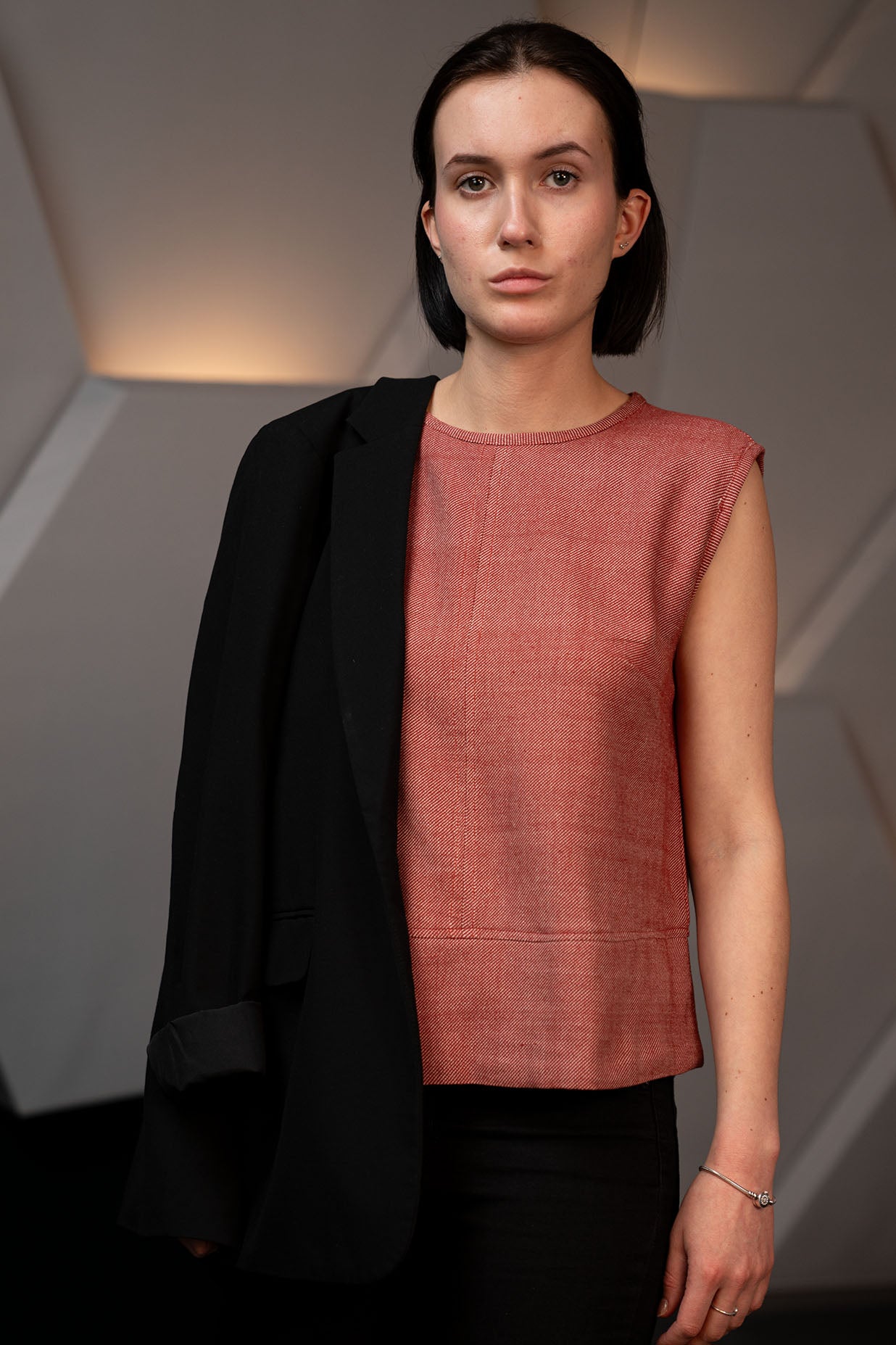 Handwoven Terracotta Denim Structured Sleeveless Top